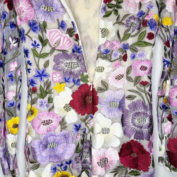 Rachel Gilbert Floral Embroidered Nya Long Sleeve Cocktail Mini Dress 6 US - Picture 10 of 12